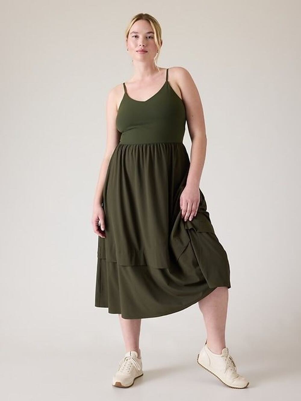 Athleta Elation V-Neck Hybrid Dress in Olive - XL